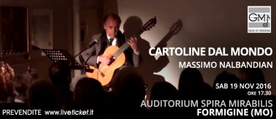 Massimo Nalbandian "Cartoline dal mondo" all'Auditorium Spira Mirabilis di Formigine