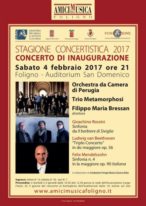 "Concerto d'inaugurazione" Bressan e Trio Metamorphosi all’Auditorium San Domenico di Foligno