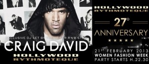 Party 27° anniversario Hollywood Milano Special Guest DJ Craig David