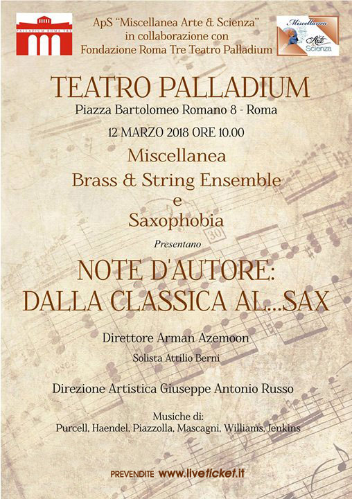 Note d'autore: dalla classica al...sax al Teatro Palladium a Roma