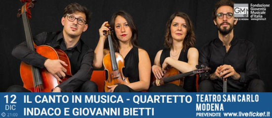 Il canto in musica - Quartetto Indaco con Giovanni Bietti al Teatro San Carlo a Modena