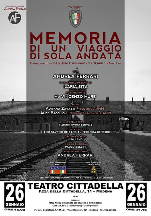 Andrea Ferrari "Memoria di un viaggio di sola andata" al Teatro Cittadella di Modena