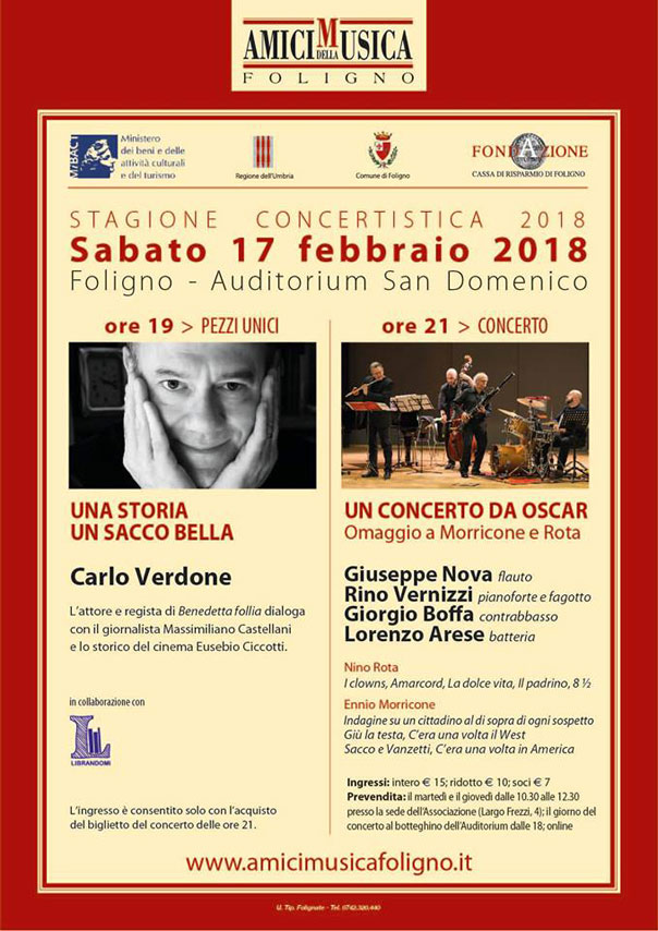 Carlo Verdone e "Un concerto da Oscar" all’Auditorium San Domenico di Foligno